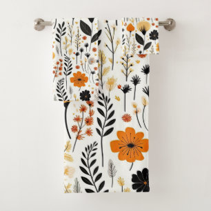 Modern Autumn Fall Boho Botanical Floral  Bath Towel Set