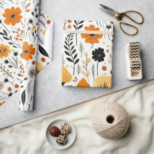 Modern Autumn Fall Boho Botanical Floral  Wrapping Paper