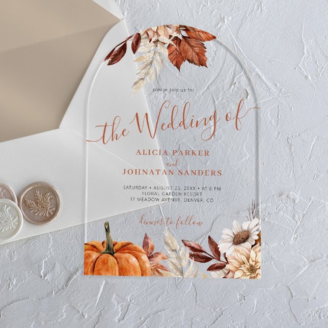Modern autumn fall boho botanical wedding acrylic invitations (Creator Uploaded)