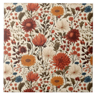 Modern Autumn Fall Botanical Floral Ceramic Tile