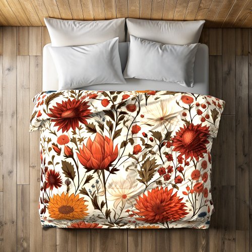 Modern Autumn Fall Botanical Floral  Duvet Cover