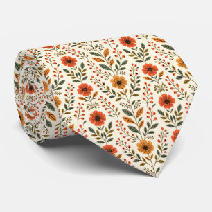 Modern Autumn Fall Botanical Floral Earthy Tones  Neck Tie