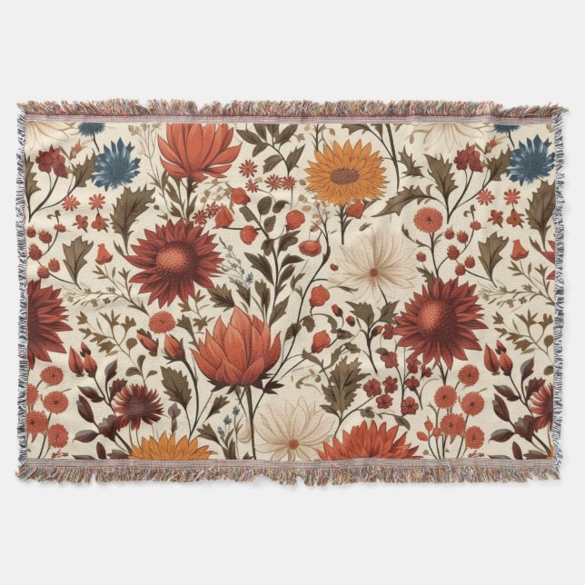 Modern Autumn Fall Botanical Floral  Throw Blanket (Front)
