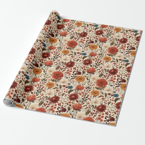 Modern Autumn Fall Botanical Floral  Wrapping Paper