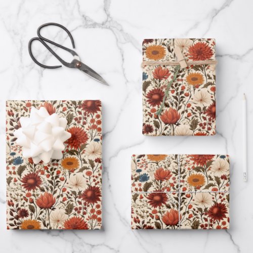 Modern Autumn Fall Botanical Floral  Wrapping Paper Sheets