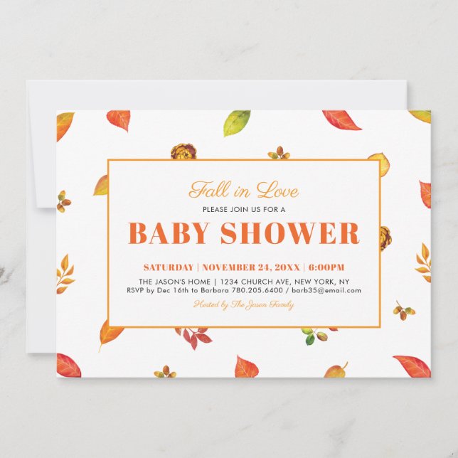 Modern Autumn/Fall Leaf Baby Shower Invitation (Front)