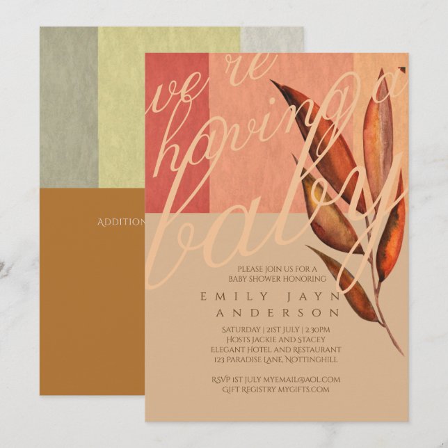 Modern Autumn Fall Leaves Baby Shower Invitation (Front/Back)