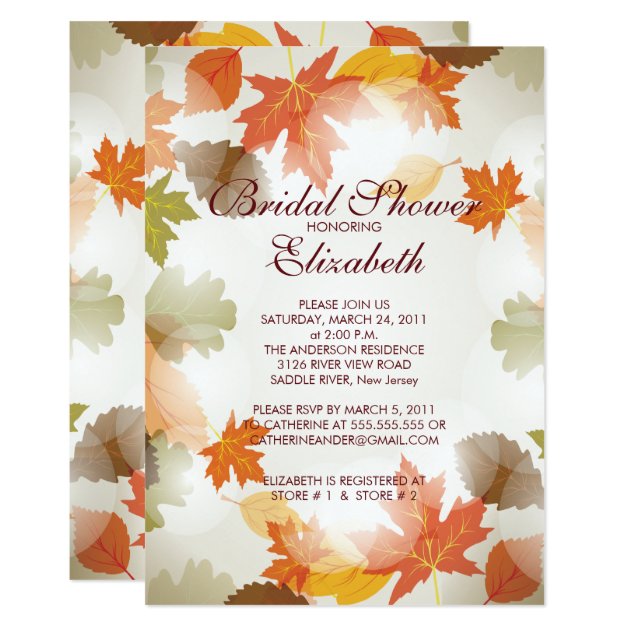 Modern Autumn Fall Leaves Bridal Shower Invitation