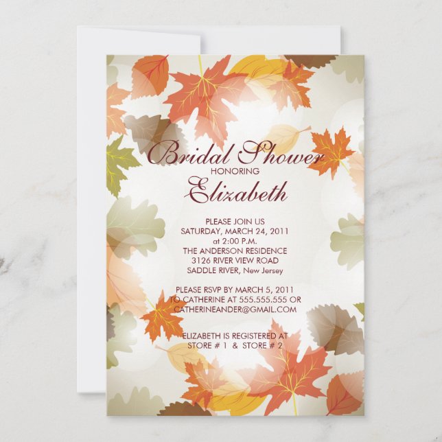 Modern Autumn Fall Leaves Bridal Shower Invitation (Front)