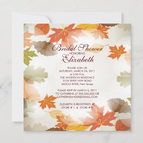 Modern Autumn Fall Leaves Bridal Shower Invitation