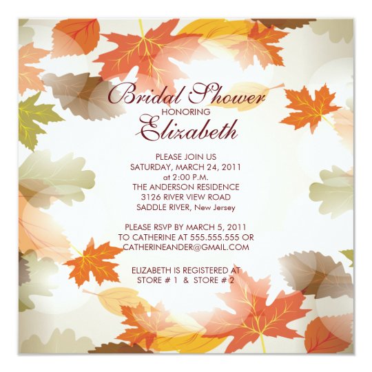 Modern Autumn Fall Leaves Bridal Shower Invitation | Zazzle.com