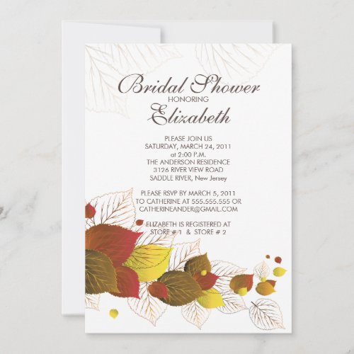 Modern Autumn Fall Leaves Bridal Shower Invitation
