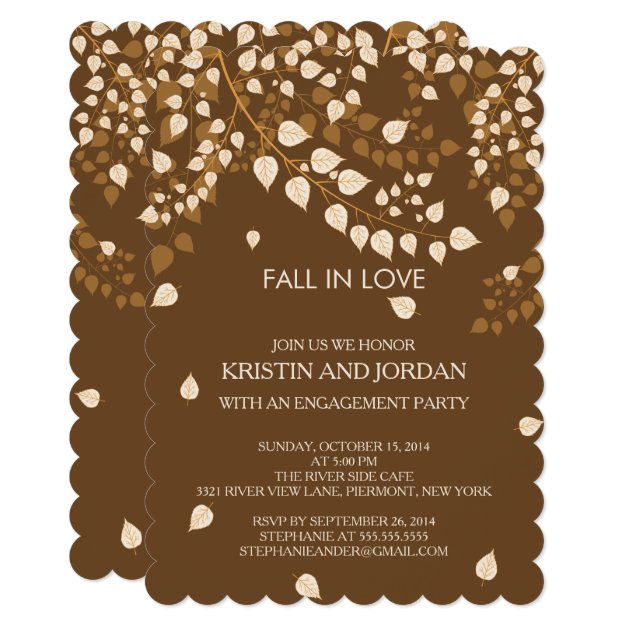 Modern Autumn Fall Leaves Engagement Party Invitation