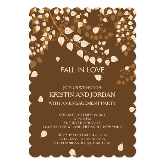 Modern Autumn Fall Leaves Engagement Party Invitation
