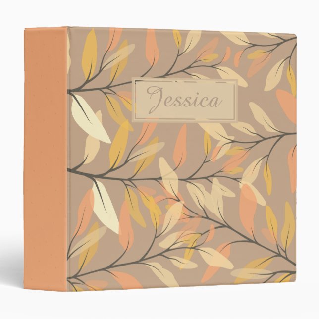 Modern Autumn Fall Leaves Pattern Personalised 3 Ring Binder (Front/Spine)