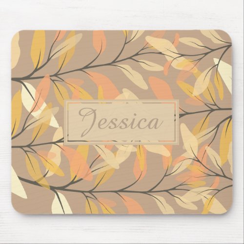 Modern Autumn Fall Leaves Pattern Personalised Mouse Pad