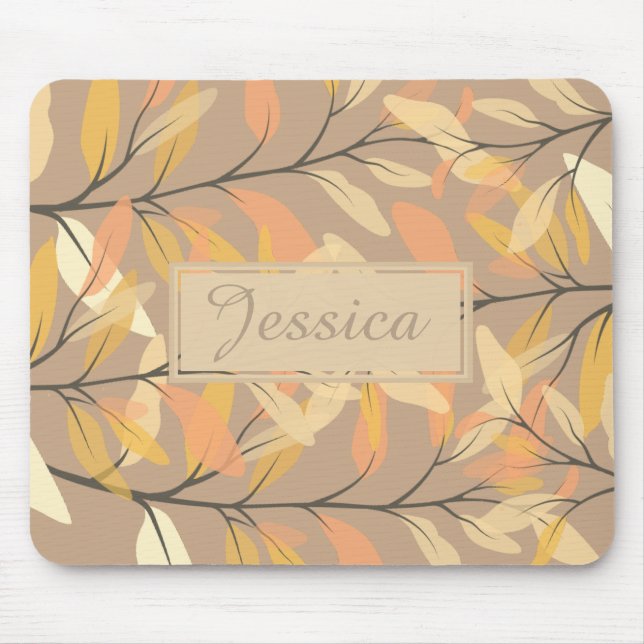 Modern Autumn Fall Leaves Pattern Personalised Mouse Pad (Front)