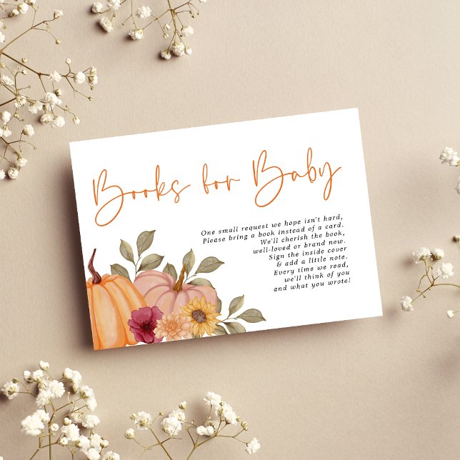 Modern Autumn Fall Pumpkin Books for Baby Shower Enclosure Card (Creator Uploaded)