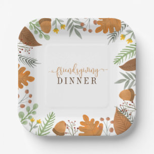 Modern Autumn Festive Friendsgiving Dinner Paper Plates