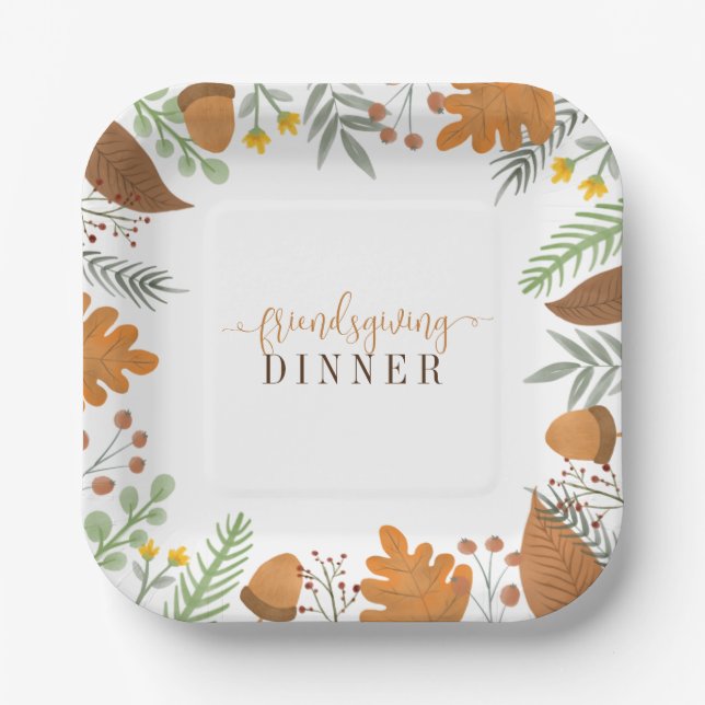 Modern Autumn Festive Friendsgiving Dinner Paper Plates (Front)