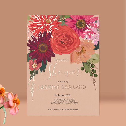 Modern  Autumn Floral Bouquet Bridal Shower    Foil Invitation