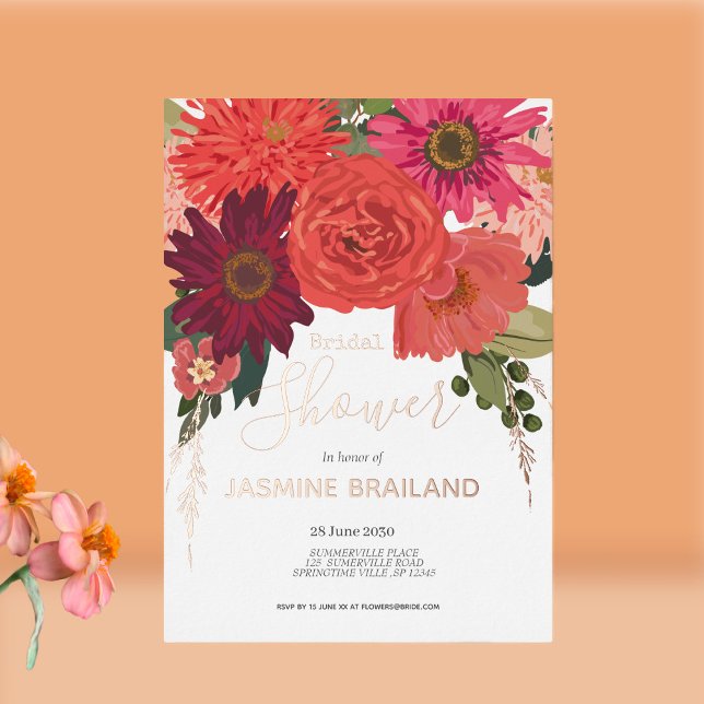 Modern  Autumn Floral Bouquet Bridal Shower    Foil Invitation (Creator Uploaded)