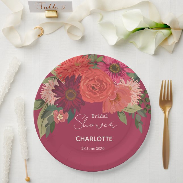 Modern Autumn Floral Bouquet Bridal Shower Paper Plates (Wedding)