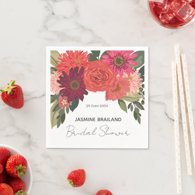 Modern  Autumn Floral Bridal Shower Thank You Napkins (Insitu)