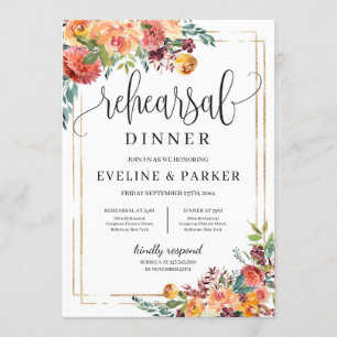 Modern Autumn Floral Rehearsal dinner invitation