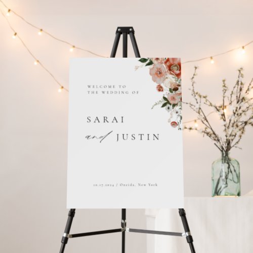 Modern Autumn Floral Wedding Welcome Foam Board