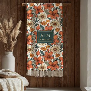 Modern Autumn Flowers Sage Pastel Olive Rusty Fleece Blanket