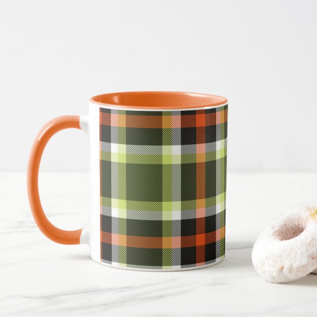 Modern Autumn Foliage Plaid Pattern Mug (With Donut)