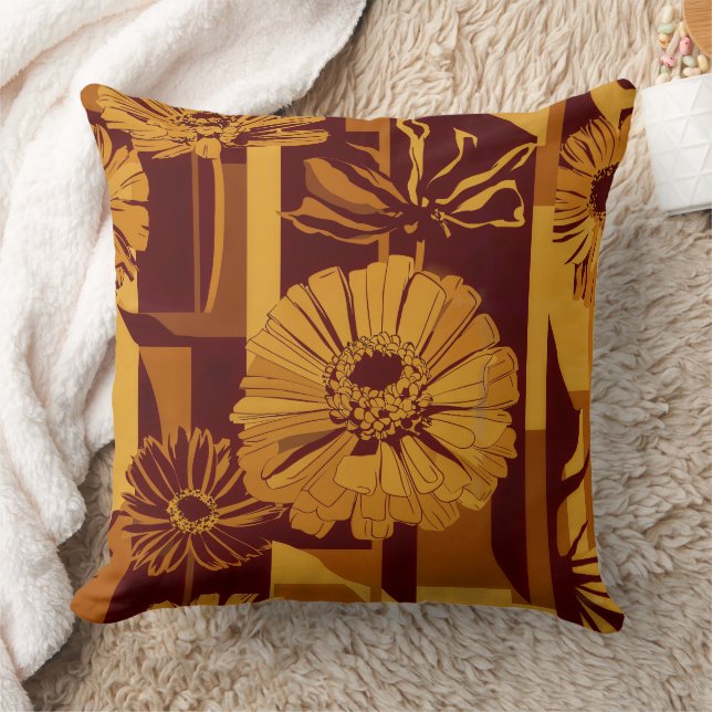 Modern Autumn Geometric Floral Pattern Throw Pillow (Blanket)