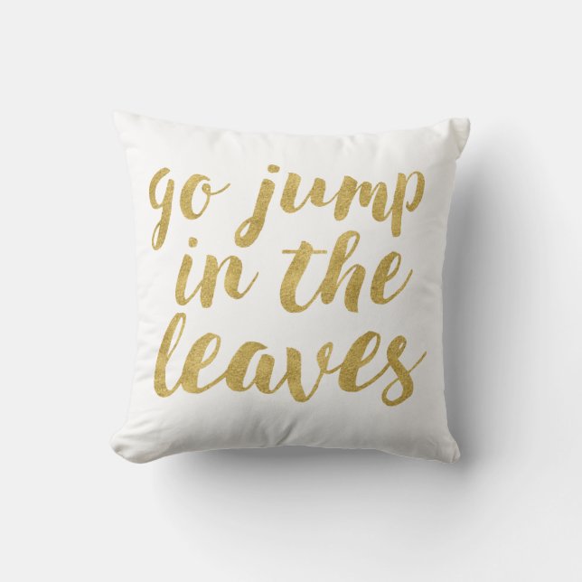 Modern Autumn Go Jump in Leaves Decorative Throw Pillow (Front)