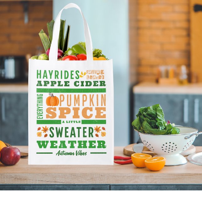 Modern Autumn Inspired Fall Vibes 2-sided Reusable Grocery Bag (Creator Uploaded)