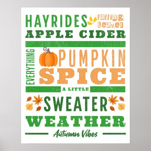 Modern Autumn Inspired Fall Vibes Word Art Poster