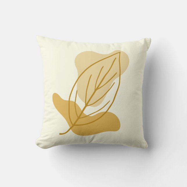 Modern Autumn Leaf & Abstract Blob Shape Fall Gift Throw Pillow (Front)