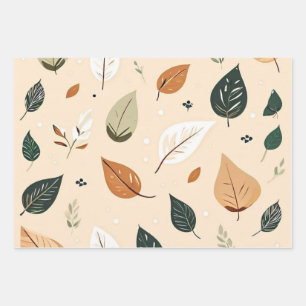 Modern Autumn Leaf Scatter Pattern Wrapping Paper Sheets