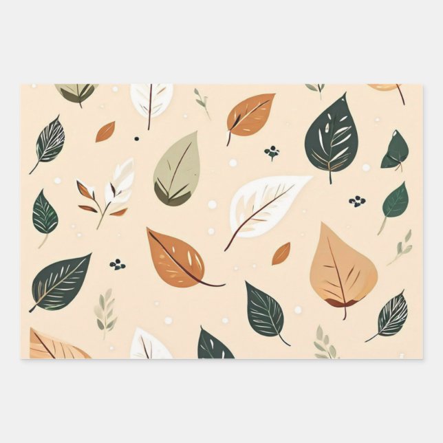 Modern Autumn Leaf Scatter Pattern Wrapping Paper Sheets (Front)