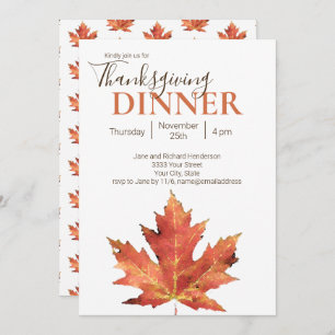 Modern Autumn Leaf Thanksgiving Dinner Invitation