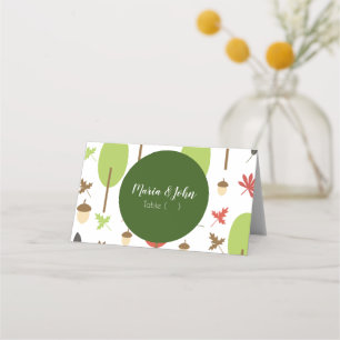 Modern Autumn Leaves Acorn Tree Pattern Rehearsal Place Card