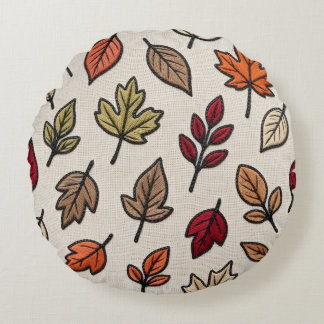 Modern Autumn Leaves Embroidered Aesthetic Round Pillow