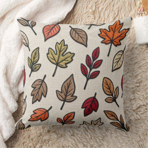 Modern Autumn Leaves Embroidered Aesthetic Throw Pillow