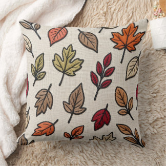 Modern Autumn Leaves Embroidered Aesthetic Throw Pillow