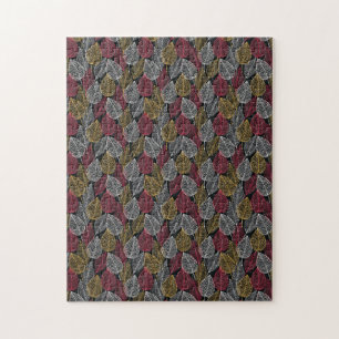 Modern Autumn Leaves Lace Pattern Jigsaw Puzzle