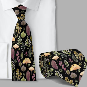 Modern autumn leaves pattern botanical black neck tie