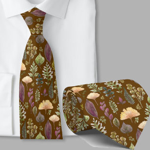Modern autumn leaves pattern botanical brown neck tie
