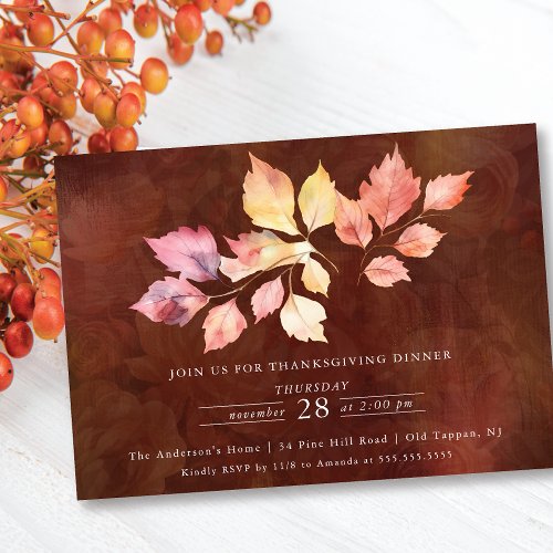 Modern Autumn LeavesThanksgiving Dinner Invitation