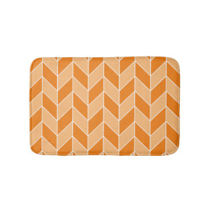 Modern Autumn Orange Peach Herringbone Pattern Bath Mat