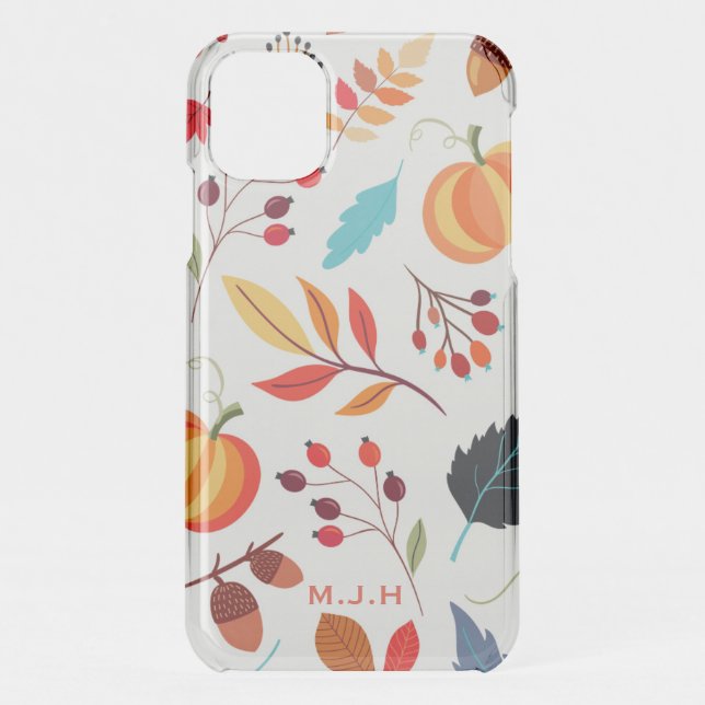 Modern Autumn Pumpkin Leaf Pattern Uncommon iPhone Case (Back)